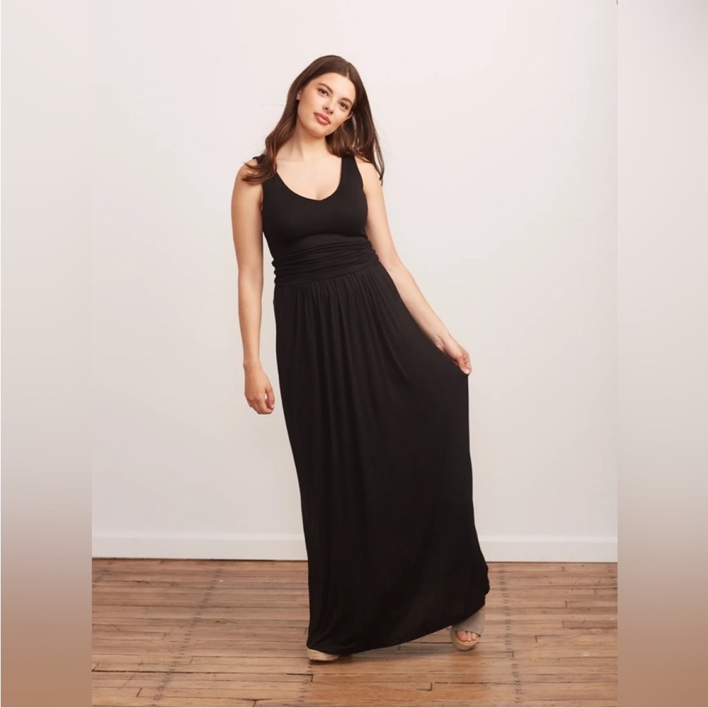 Brass the tank maxi dress sleeveless black jersey stretch pockets small - Picture 4 of 15